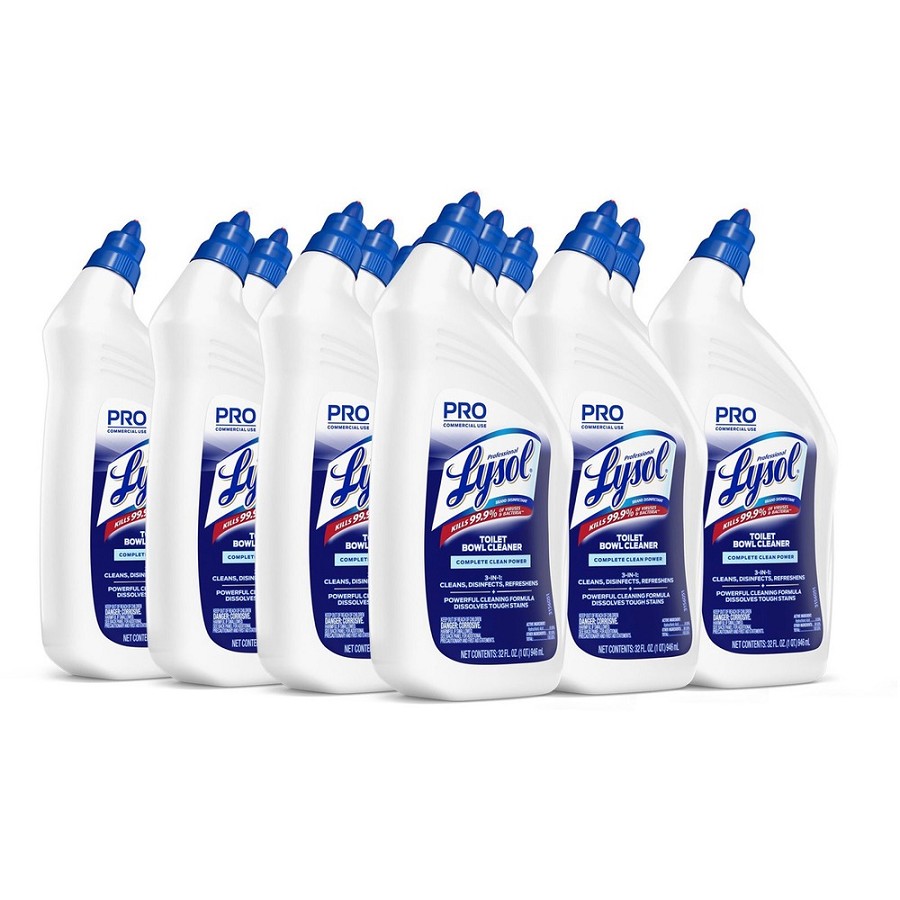Professional Lysol Power Toilet Bowl Cleaner - For Nonporous Surface, Hard Surface, Restroom, Toilet Bowl - 32 fl oz (1 quart) - Wintergreen Scent - Recommended For: Stain Remover, Soil Remover, Limescale Remover - Disinfectant - Clear - 12 / Carton 