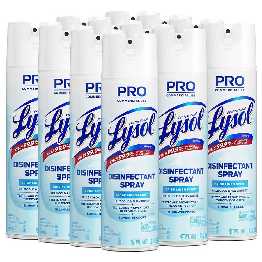 Professional Lysol Linen Disinfectant Spray - For Restroom, Food Service Area - Spray - 19 fl oz (0.6 quart) - Crisp Linen Scent - Recommended For: Odor Remover, Germs Remover - Disinfectant, CFC-free - Clear - 12 / Carton 