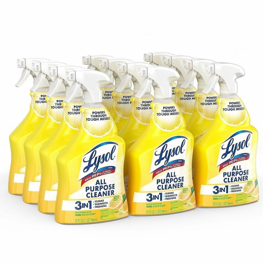 Lysol Lemon All Purpose Cleaner - Ready-To-Use - 32 fl oz (1 quart) - Lemon Breeze Scent - Recommended For: Bacteria Remover, Grease Remover - Deodorize, Disinfectant - Yellow - 12 / Carton 