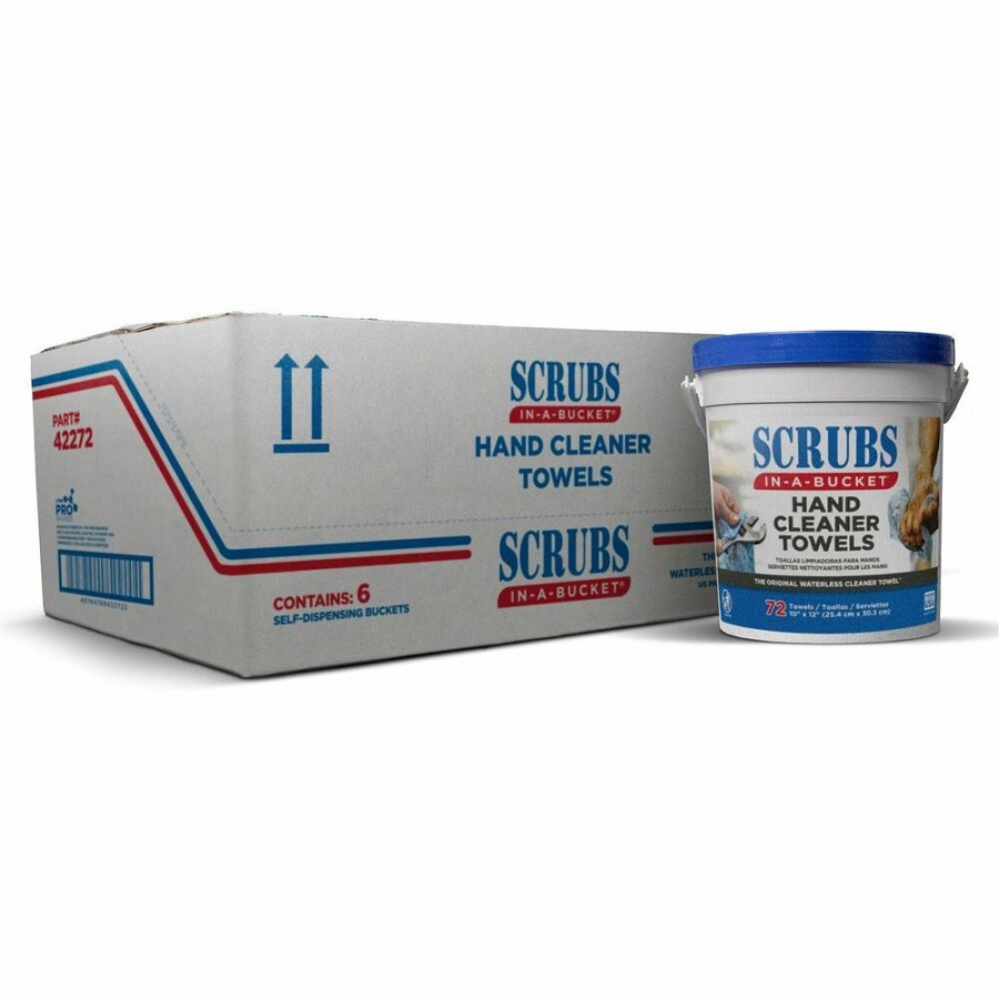 SCRUBS In-A-Bucket Hand Cleaner Towels - 12' Width x 10' Length - Blue - 72/Tub - 6 / Carton 
