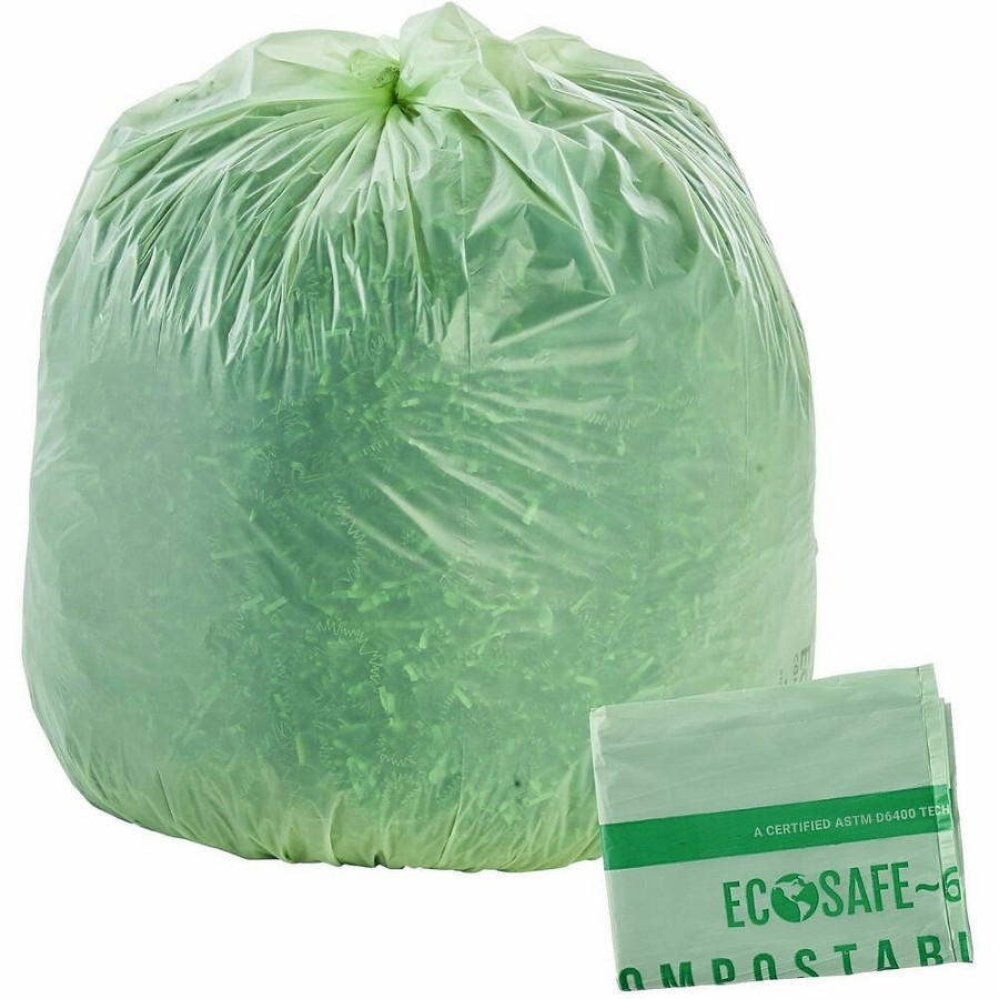 Stout EcoSafe Trash Bags - 64 gal Capacity - 60' Length x 48' Width x 0.85 mil (22 Micron) Thickness - Green - Plastic - 1 Carton 