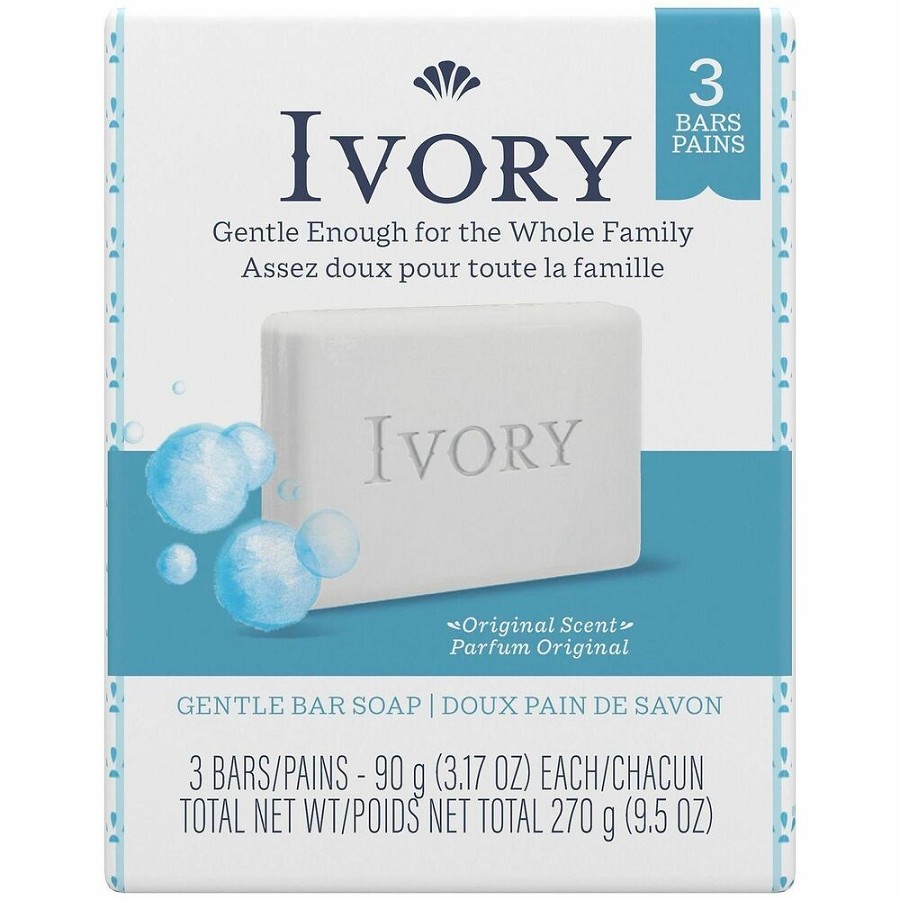 Ivory Bar Soap - Ivory-clean Scent - 3.10 oz - Dirt Remover, Oil Remover - Skin - White - Non-clog - 24 / Carton 