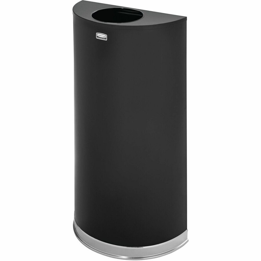 Rubbermaid Commercial 12 Gallon Half Round Steel Receptacle - 12 gal Capacity - Semicircular - 7' Opening Diameter - 32' Height x 18' Width x 9' Depth - Steel - Black, Chrome - 1 Each 