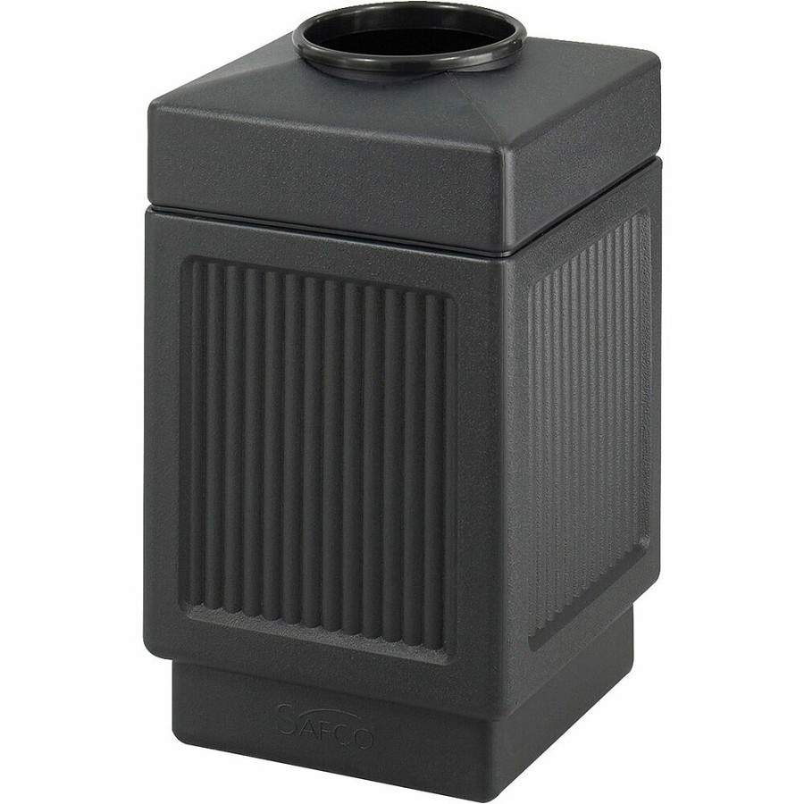 Safco Indoor/Outdoor Waste Receptacle - 38 gal Capacity - 31.5' Height x 18.3' Width x 18.3' Depth - Polyethylene - Black - 1 Each 