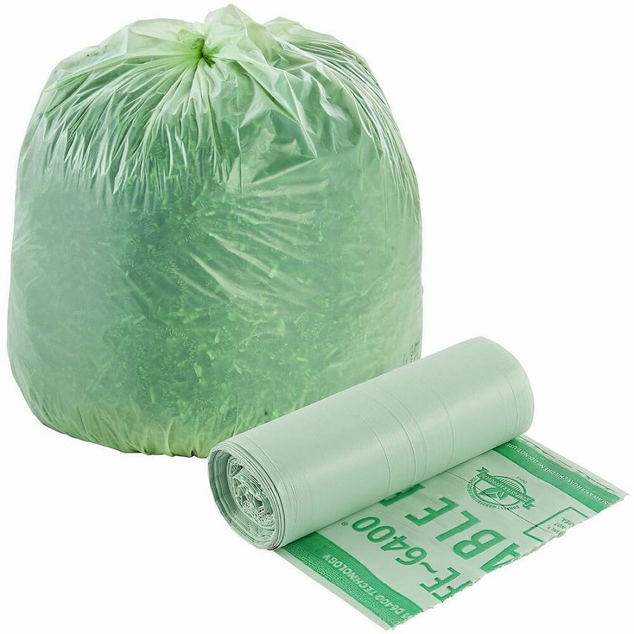 Stout EcoSafe Trash Bags - 13 gal Capacity - 30' Length x 24' Width x 0.85 mil (22 Micron) Thickness - Green - 1 Carton 