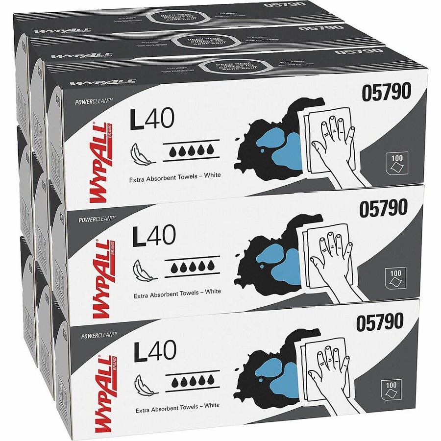 Wypall PowerClean L40 Extra Absorbent Towels - 9.80' Width x 16.40' Length - White - 100/Box - 9 / Carton 