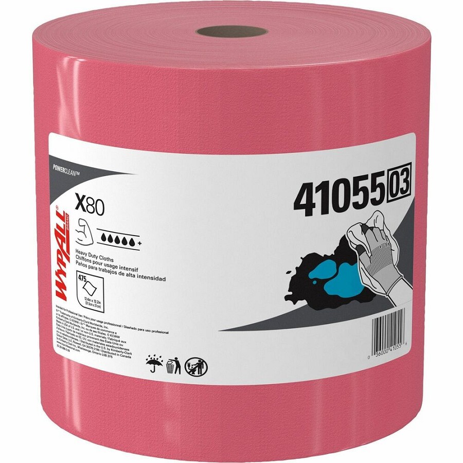 Wypall PowerClean X80 Heavy Duty Cloths Jumbo Roll - 12.50' Width x 12.20' Length - 475 Sheets/Roll - Red - 1 Carton 