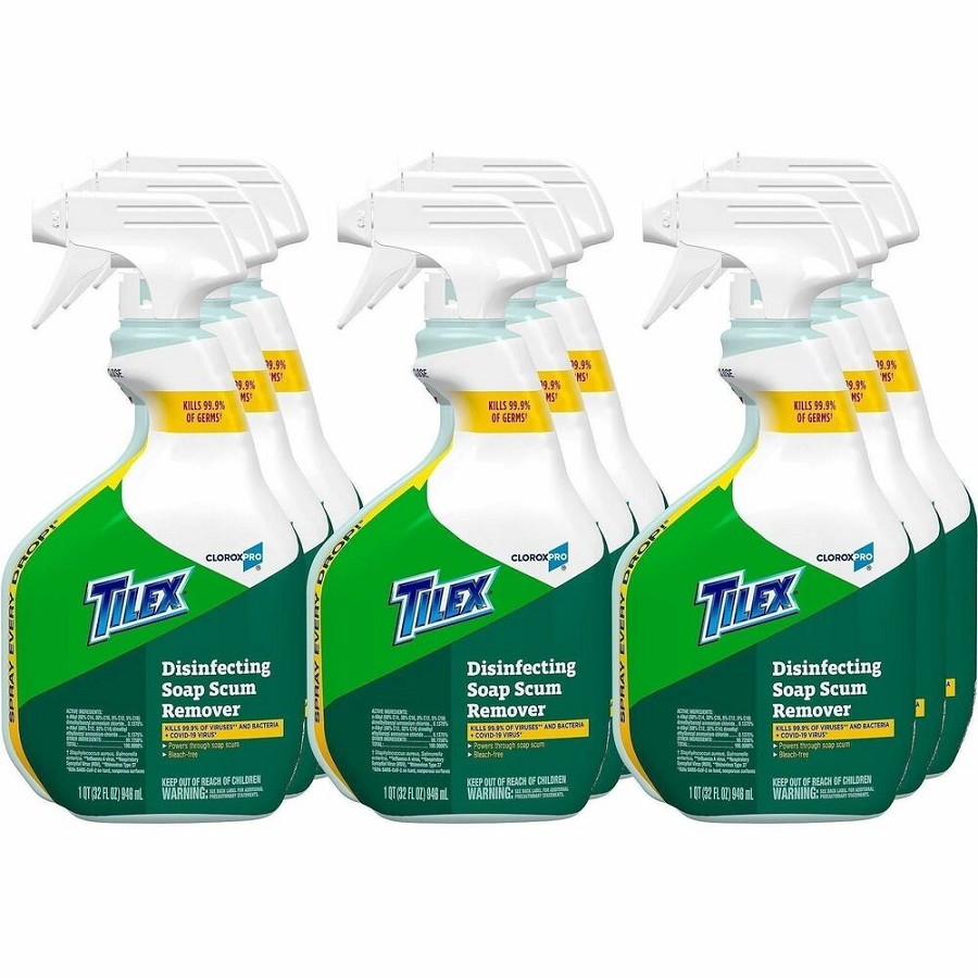 CloroxPro  Tilex Disinfecting Soap Scum Remover Spray - For Multipurpose - 32 fl oz (1 quart) - Recommended For: Soap Scum Remover, Dirt Remover - Disinfectant, Deodorize, Anti-bacterial - Clear - 9 / Carton 