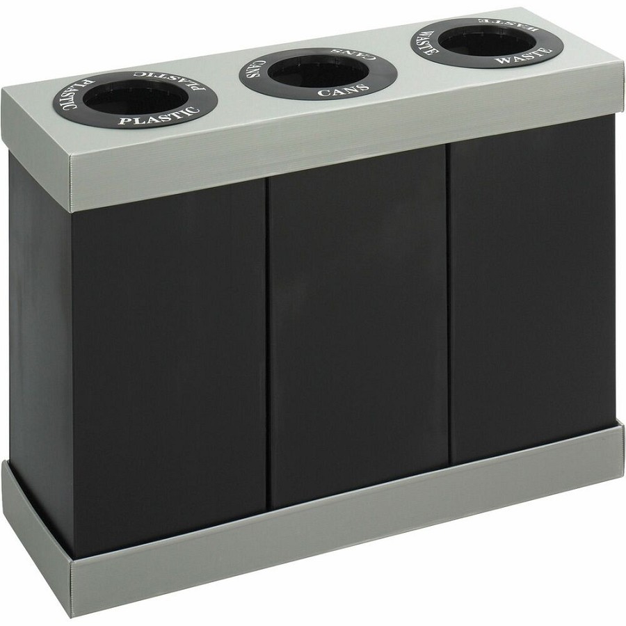 Safco At-Your-Disposal 3-bin Recycling Center - 28 gal Capacity - Rectangular - 33' Height x 46' Width x 16' Depth - Corrugated Plastic - Black - 1 Each 