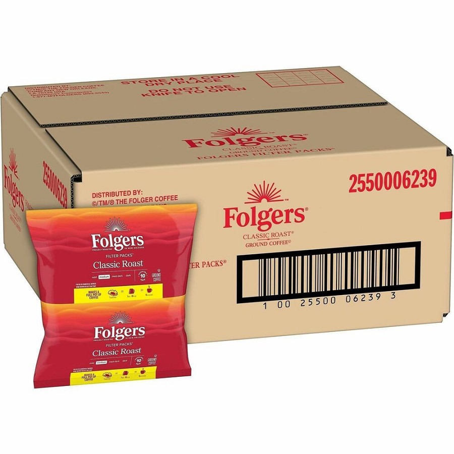 Folgers Filter Pack Classic Roast Coffee - Regular - 0.9 oz Per Pouch - Filter Pack - 10/Pack - 4 / Carton 