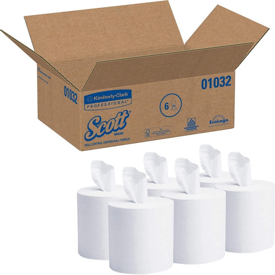 Scott Essential Roll Center Pull Towels with Fast-Drying Absorbency Pockets - 1 Ply - 8' Width x 12' Length - 700 Sheets/Roll - White - Paper - 1 Carton 