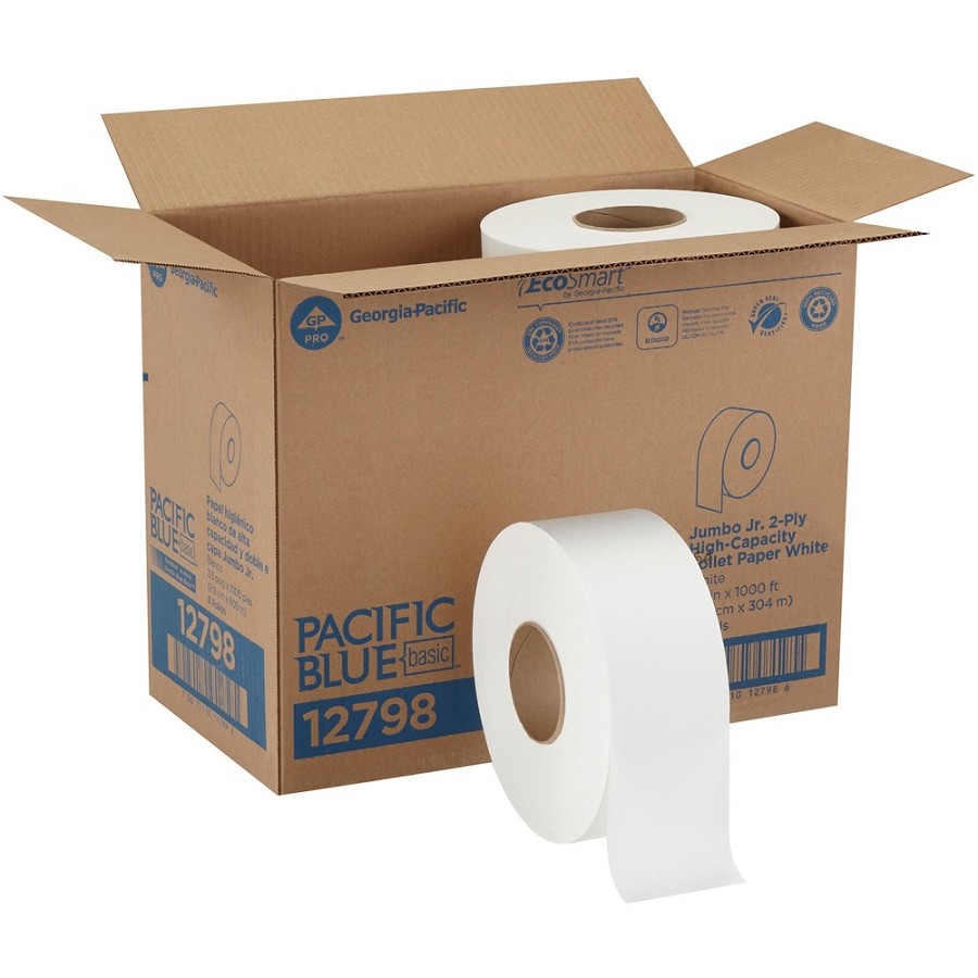 Pacific Blue Basic Jumbo Jr. High-Capacity Toilet Paper - 2 Ply - 3.50' Width x 1000 ft Length - White - Fiber - 8 / Carton 