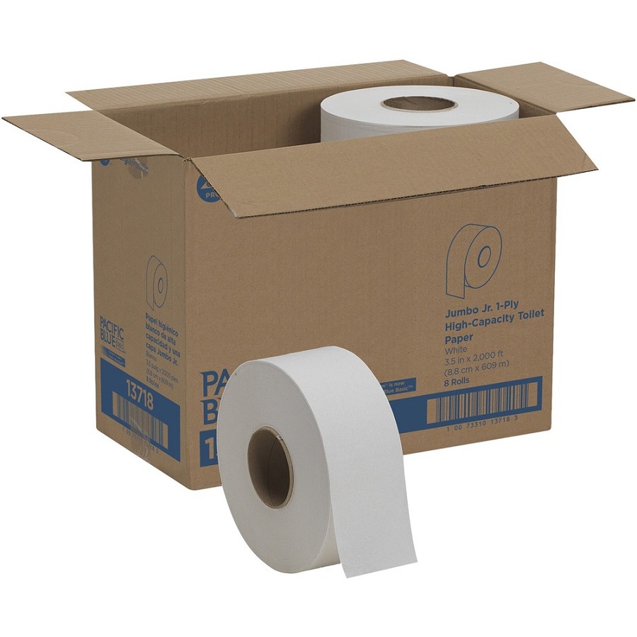Pacific Blue Basic Jumbo Jr. High-Capacity Toilet Paper - 1 Ply - 3.50' Width x 2000 ft Length - 3.30' Roll Diameter - White - 8 / Carton 