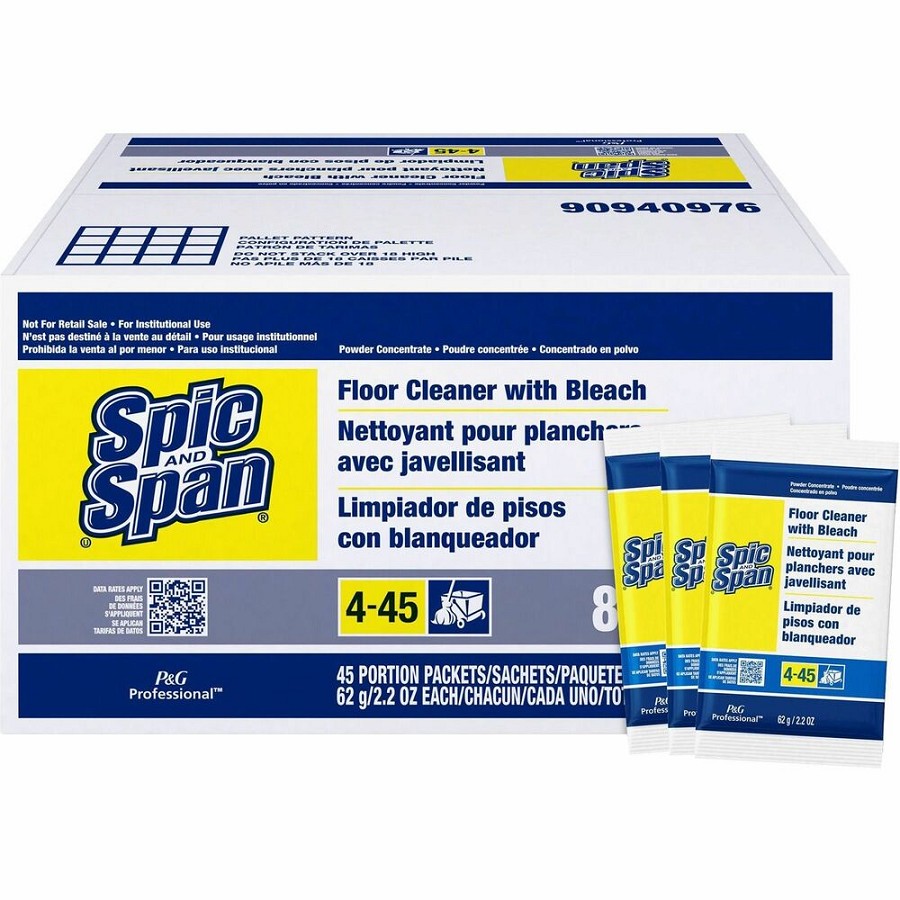 Spic and Span Floor Cleaner with Bleach - For Multipurpose - 2.20 oz (0.14 lb) - Recommended For: Grease Remover, Soil Remover - Deodorize, Phosphate-free, Heavy Duty - White - 45 / Carton 