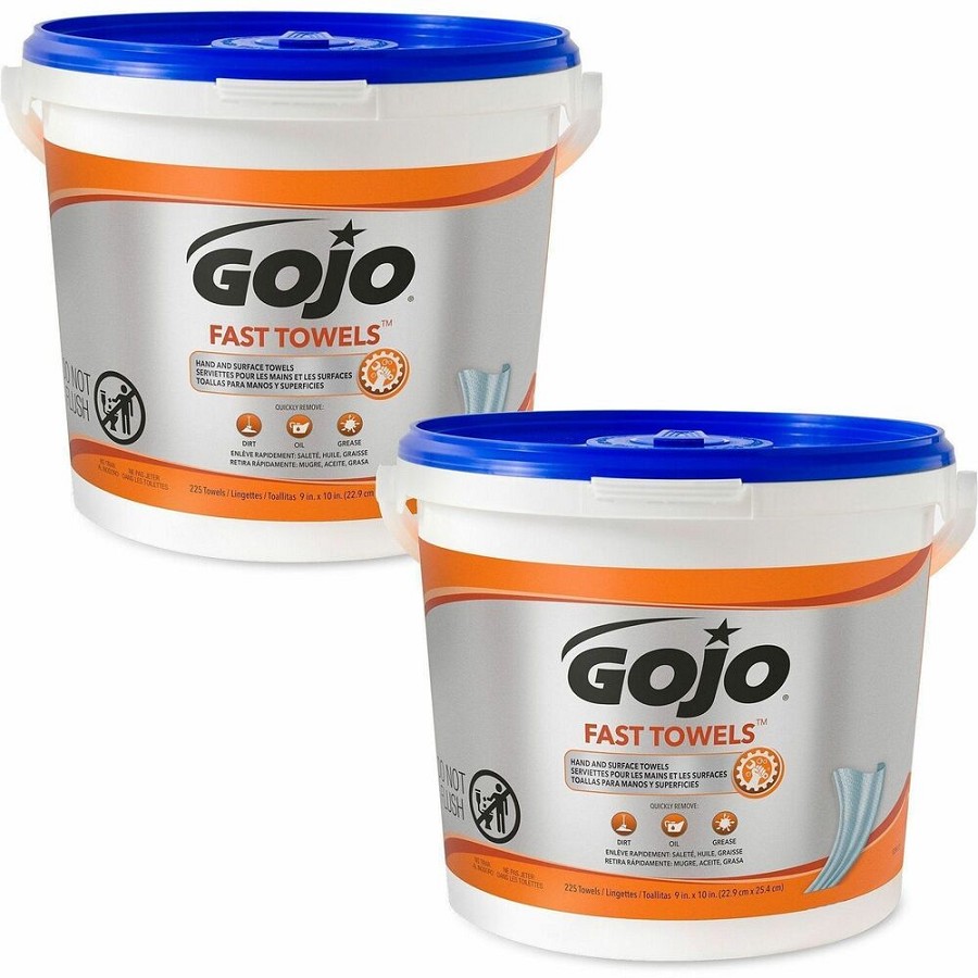 Gojo Fast Towels Hand/Surface Cleaner - 9' Width x 10' Length - White - 225/Tub - 2 / Carton 