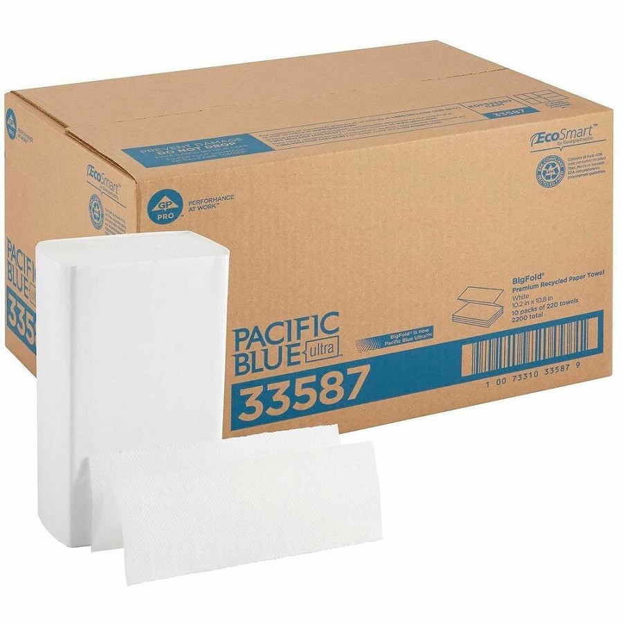 Pacific Blue Ultra Bigfold Premium Recycled Paper Towels - 1 Ply - 10.20' Width x 10.80' Length - White - Paper - 220/Pack - 10 / Carton 
