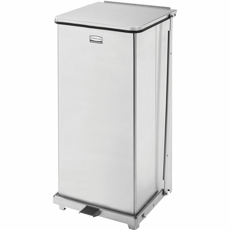 Rubbermaid Commercial Defenders Square 13G Step Can - 13 gal Capacity - Square - Foot Pedal, Fire-Safe, Leak Proof - 30' Height x 15' Width x 15' Depth - Steel - Stainless Steel - 1 Each 