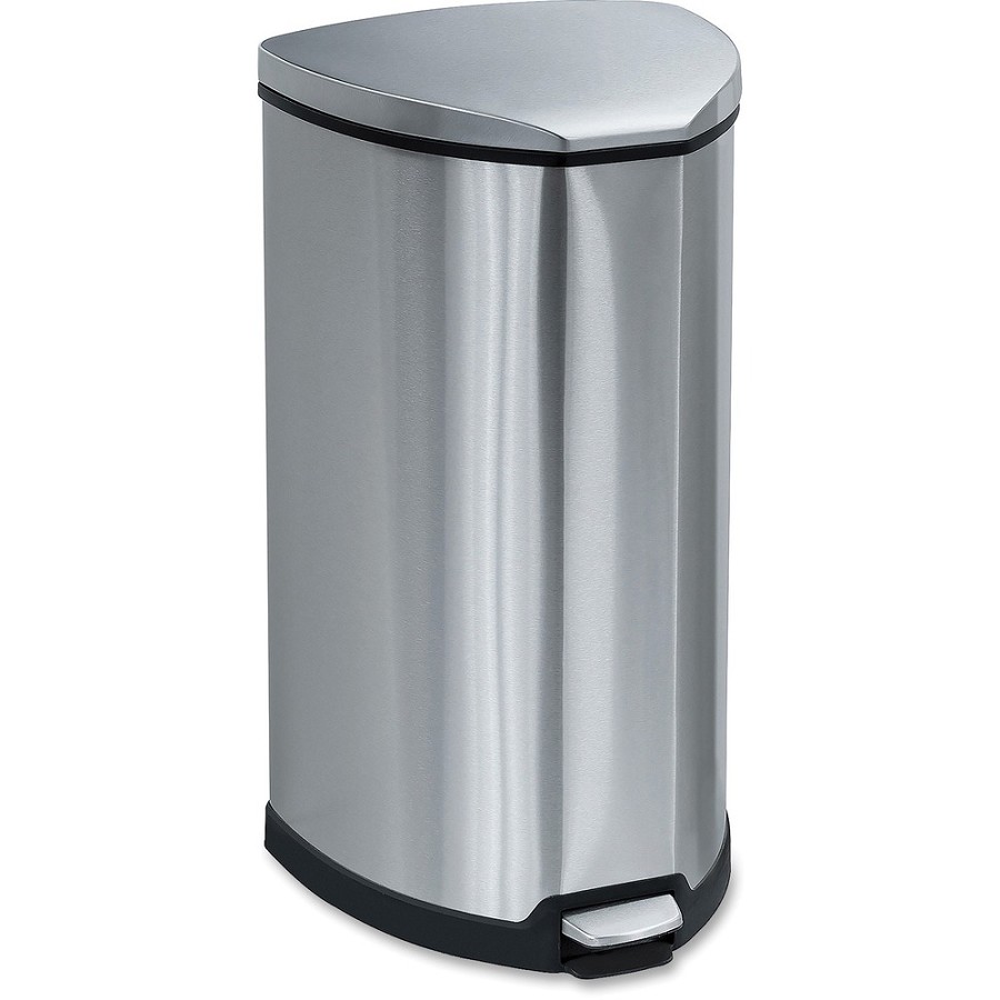 Safco Hands-free Step-on Stainless Receptacle - 10 gal Capacity - 27' Height x 14' Width x 14' Depth - Stainless Steel - Stainless Steel - 1 Each 