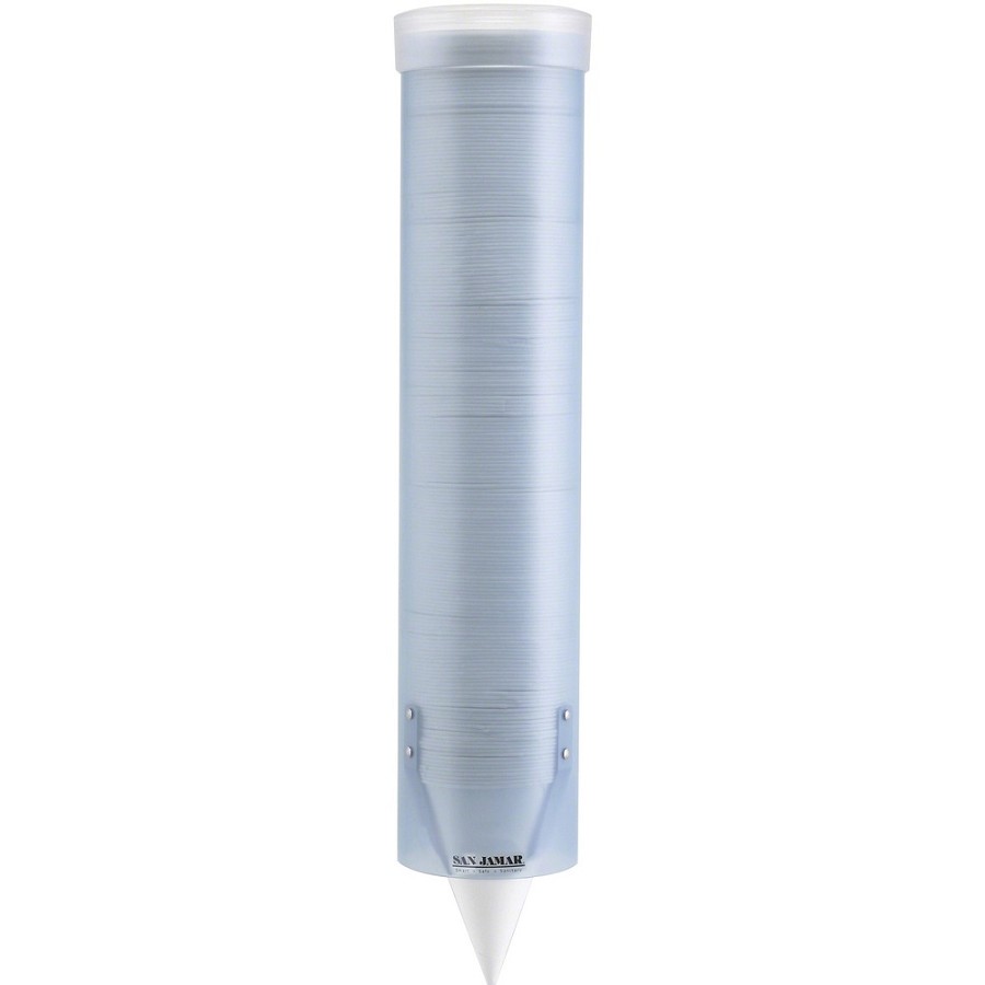 San Jamar Pull Type Water Cup Dispenser - 16' Tube - Pull Dispensing - Wall Mountable - Frosted Blue, Transparent - Plastic - 1 Each 