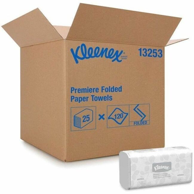 Kleenex Premiere Folded Towels - 8.10' Width x 12.40' Length - White - Paper - 120/Pack - 1 Carton 
