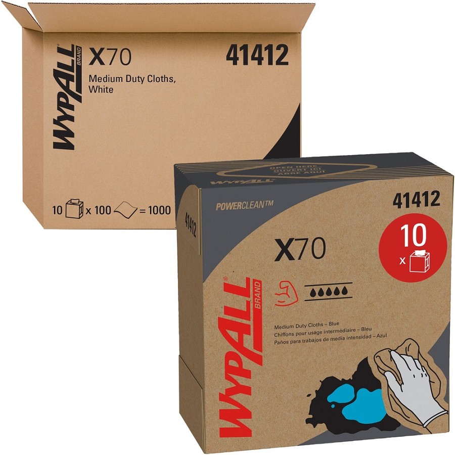 Wypall PowerClean X70 Medium Duty Cloths - Pop-Up Box - 16.80' Length x 9.10' Width - Recommended For: Oil Remover, Grime Remover - Durable, Absorbent, Reusable, Heavy Duty - Blue - 100/Box - 1 Carton 