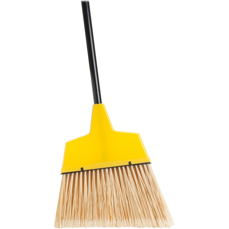 Genuine Joe Angle Broom - Polyvinyl Chloride (PVC) Bristle - 47' Handle Length - 54.5' Overall Length - Steel Handle - Yellow - 1 Each 