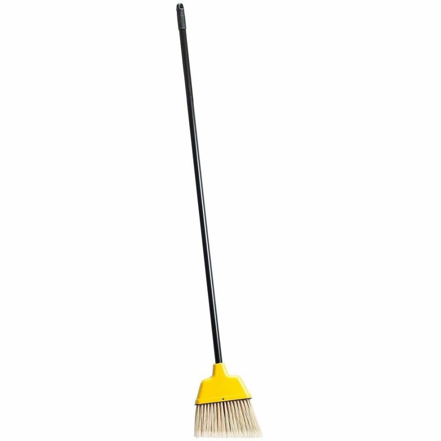 Genuine Joe Angle Broom - Polyvinyl Chloride (PVC) Bristle - 47' Handle Length - 54.5' Overall Length - Plastic Handle - Yellow - 1 Each 