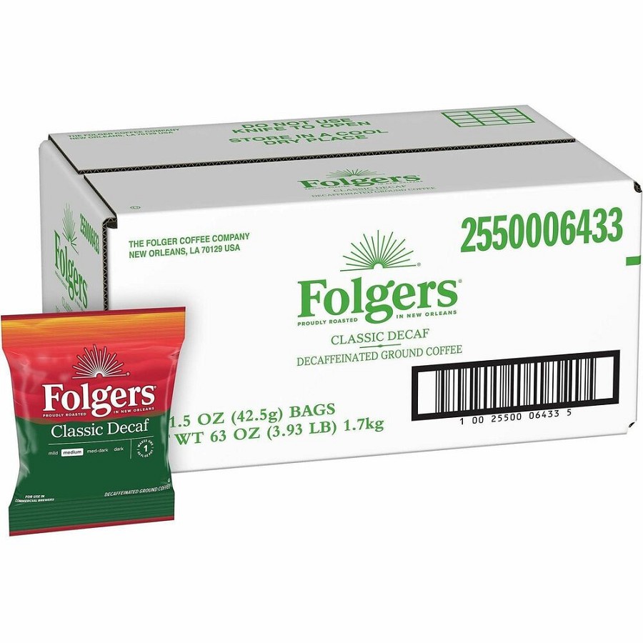 Folgers Fraction Pack Classic Decaf Coffee - 1.5 oz - Fraction Pack - Decaffeinated - 42 / Carton 