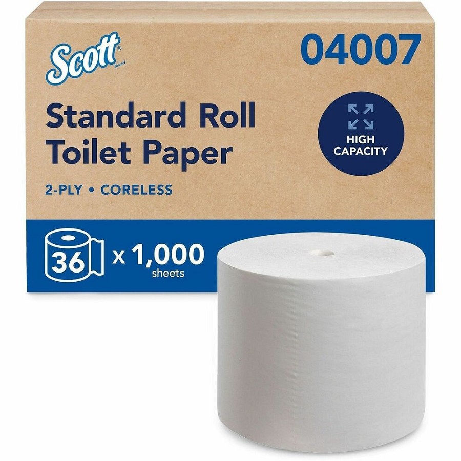 Scott Essential Coreless High-Capacity Standard Roll Toilet Paper - 2 Ply - 4' Width x 3.70' Length - 1000 Sheets/Roll - White - 1 Carton 