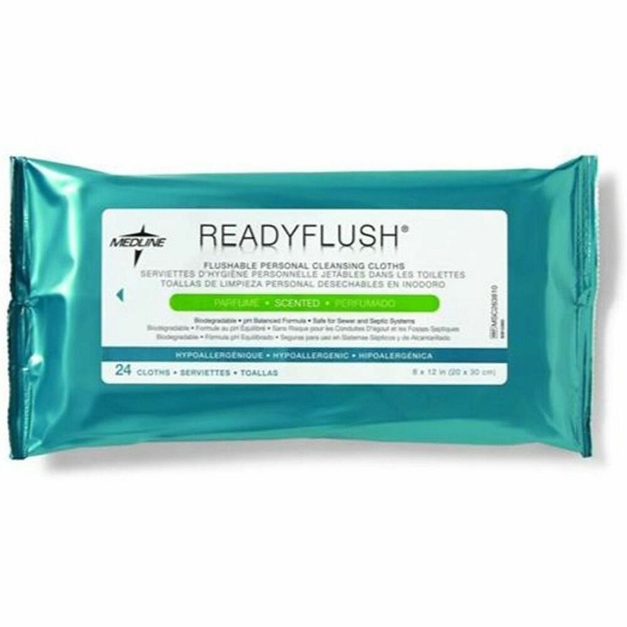 Medline ReadyFlush Biodegradable Flushable Wipes - 8' Width x 10' Length - White - Cloth, Fiber, Cloth Fiber - 24 / Carton 