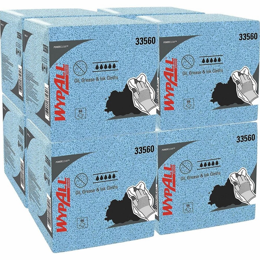 Wypall Oil, Grease & Ink Quarterfold Disposable Cloths - For Industry, Industrial Manufacturing, Oil/Gas - Absorbent, Heavy Duty, Lint-free, Acid-free, Solvent-free - Polypropylene - Blue - 66/Pack - 1 Carton 