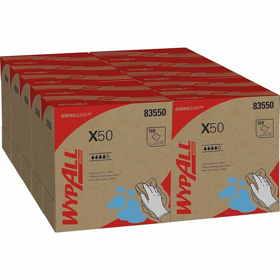 Wypall GeneralClean X50 Cleaning Cloths - Pop-Up Box - For Glass - 12.50' Length x 8.34' Width - White - 168/Box - 1 Carton 