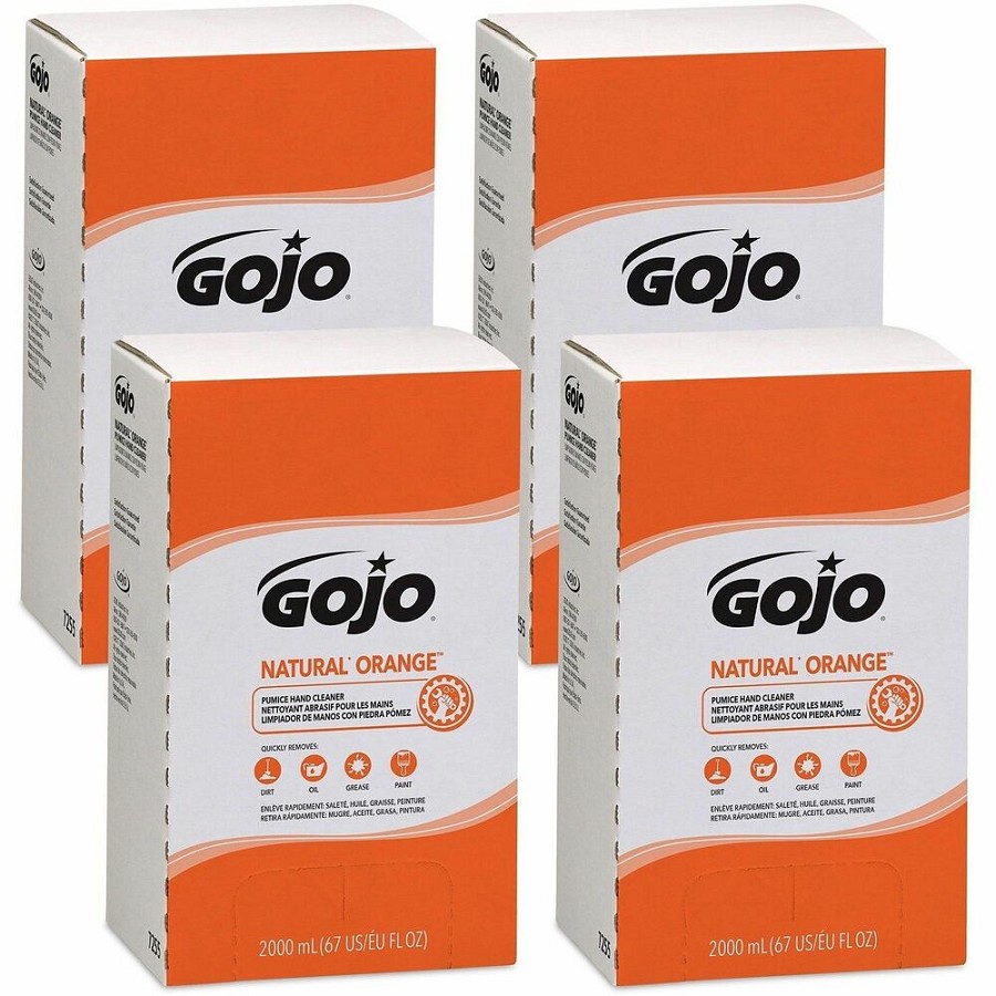 Gojo Natural Orange Pumice Hand Cleaner Refill - Orange Citrus Scent - 2.11 quart - Dirt Remover, Grease Remover, Soilage Remover - Hand - Gray - 4 / Carton 