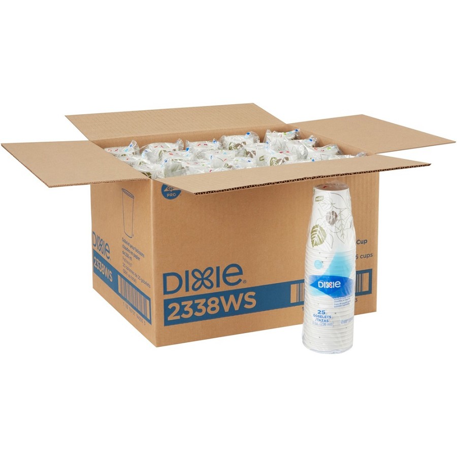 Dixie Pathways 8 oz Paper Hot Cups By GP Pro - 8 fl oz - White - Paper - Hot Drink, Beverage - 25/Pack - 20 / Carton 