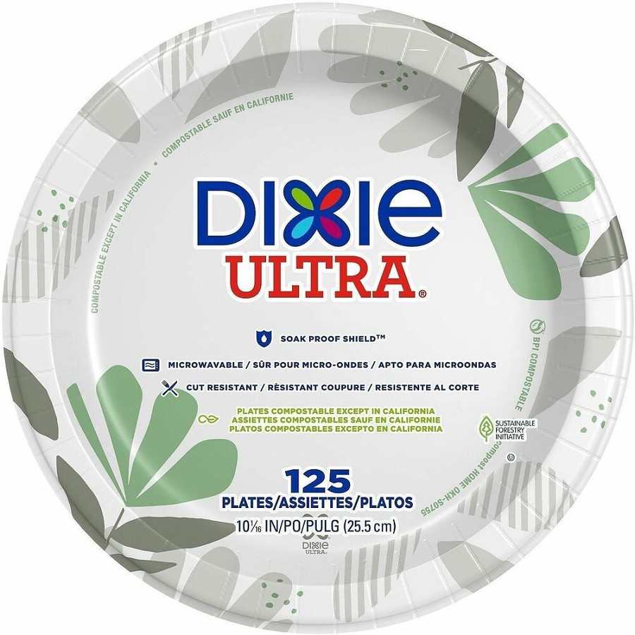 Dixie Ultra Pathways 10-1/16' Heavyweight Paper Plates by GP Pro - Serving - Pathways - Microwave Safe - 10.1' Diameter - White - Paper Body - 125/Pack - 4 / Carton 