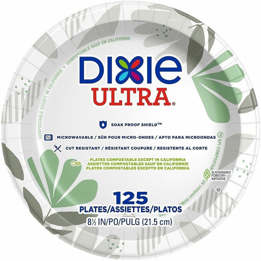 Dixie Ultra Pathways 8-1/2' Heavyweight Paper Plates by GP Pro - Serving - Pathways - Microwave Safe - 8.5' Diameter - White - Paper Body - 125/Pack - 4 / Carton 