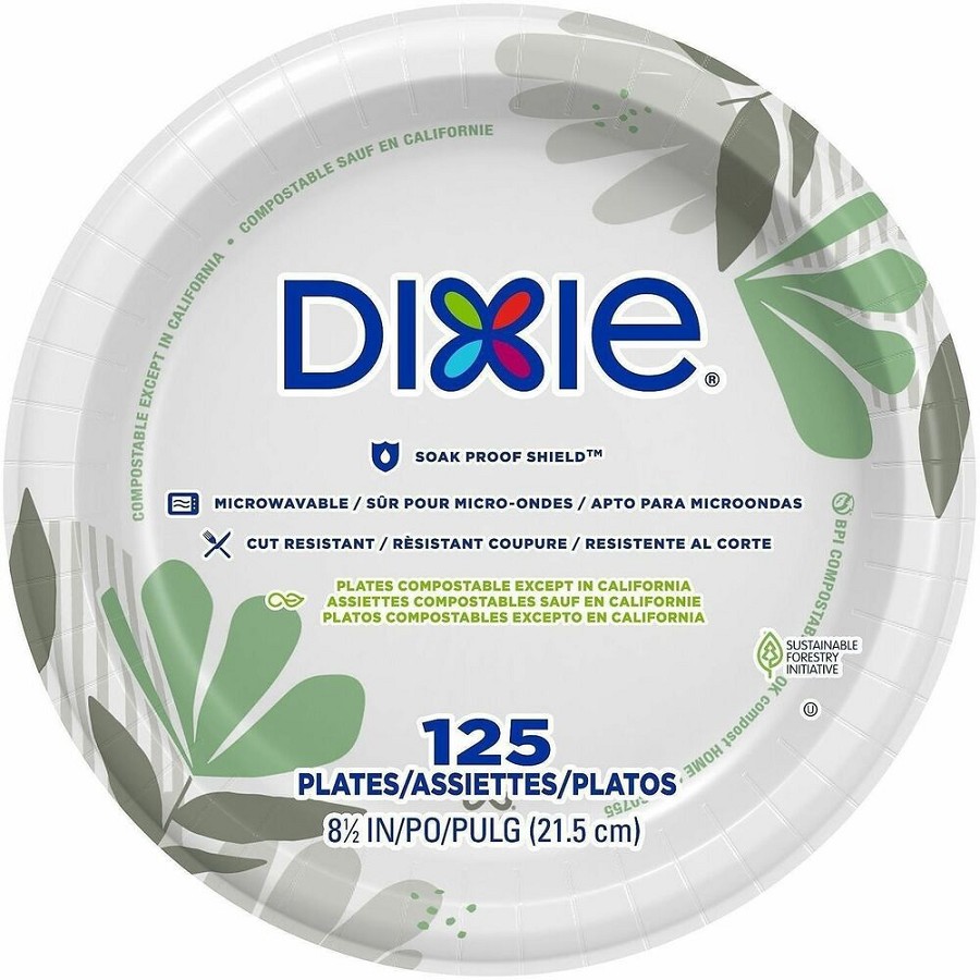 Dixie Foods Pathways Design Everyday Paper Plates - Breakroom - Pathways - 8.5' Diameter - White - Paper Body - 8 / Carton 