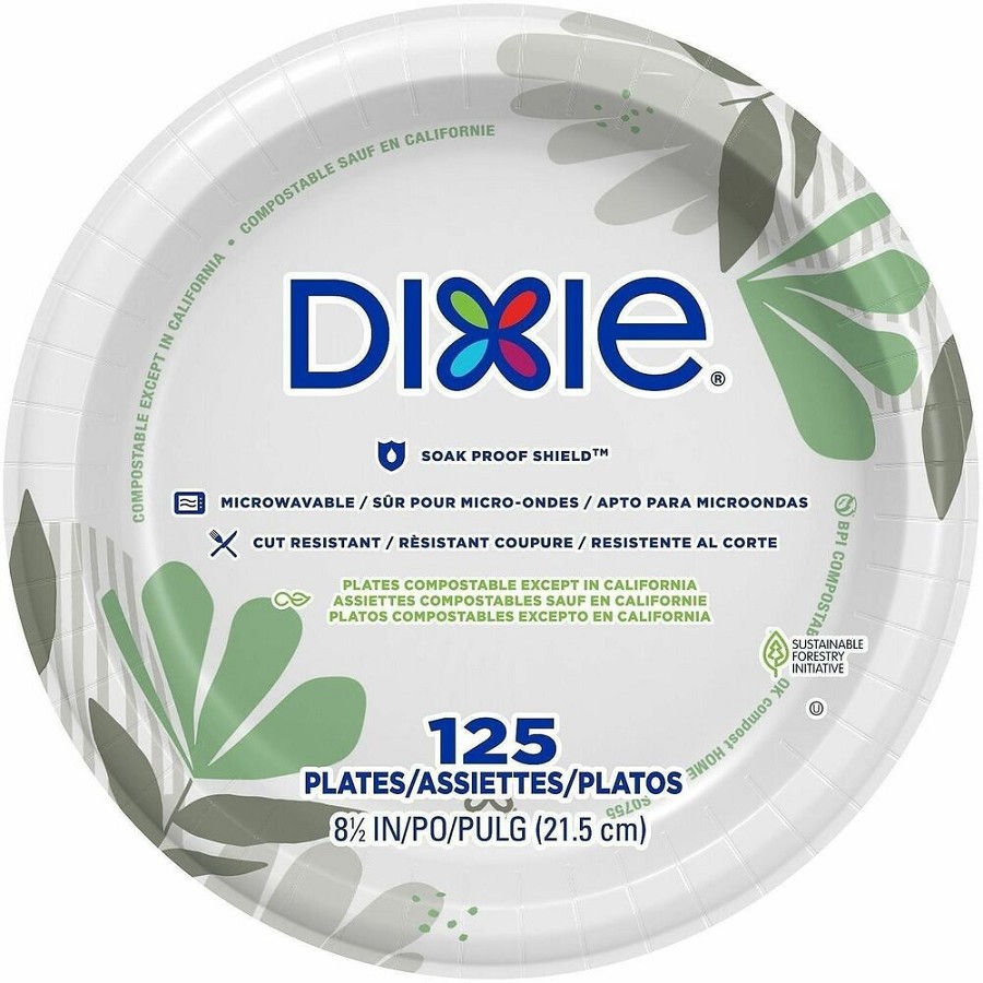 Dixie Foods Pathways Everyday Paper Plates - Breakroom - Pathways - Microwave Safe - 8.1' Diameter - White - Paper Body - 4/Carton - 4 / Carton 