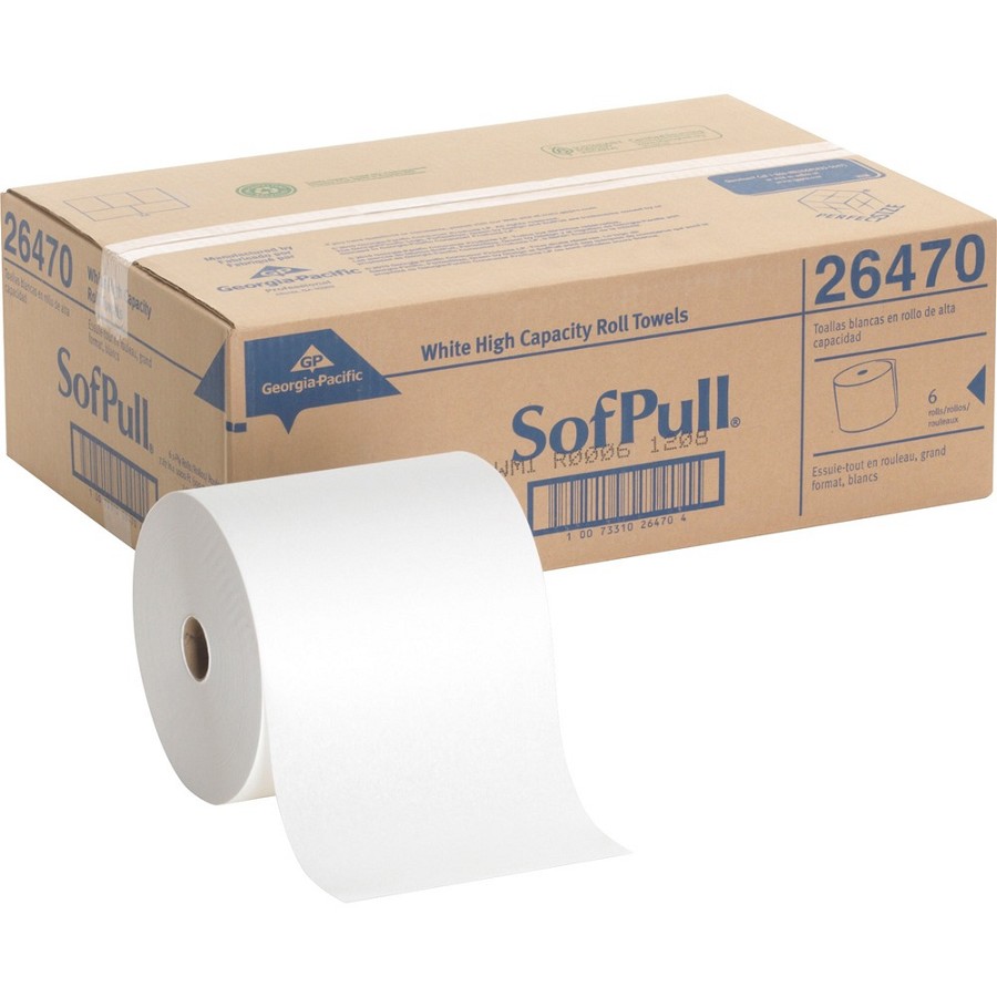 SofPull Mechanical Recycled Paper Towel Rolls - 1 Ply - 7.87' Width x 1000 ft Length - 7.80' Roll Diameter - White - 6 / Carton 