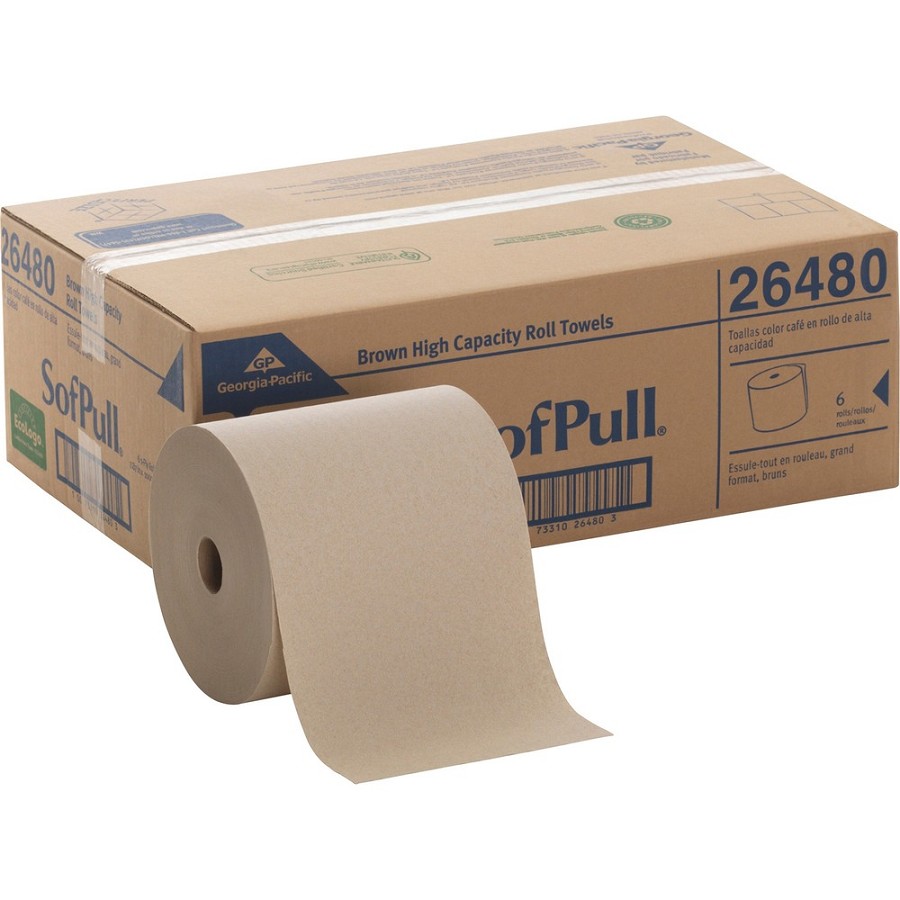 SofPull Mechanical Recycled Paper Towel Rolls - 1 Ply - 7.87' Width x 1000 ft Length - 7.80' Roll Diameter - Brown - Paper - 6 / Carton 