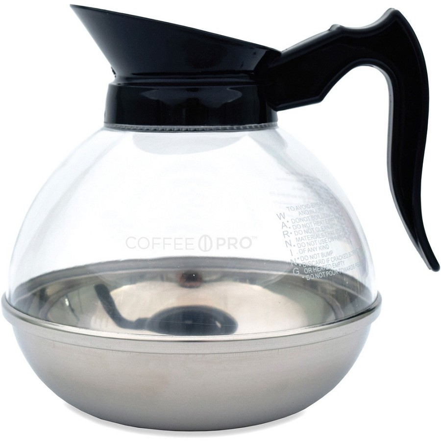 Coffee Pro Unbreakable 12-cup Decanter - Clear, Black - Polycarbonate, Stainless Steel, Phenolic Plastic Body - 1 Each 