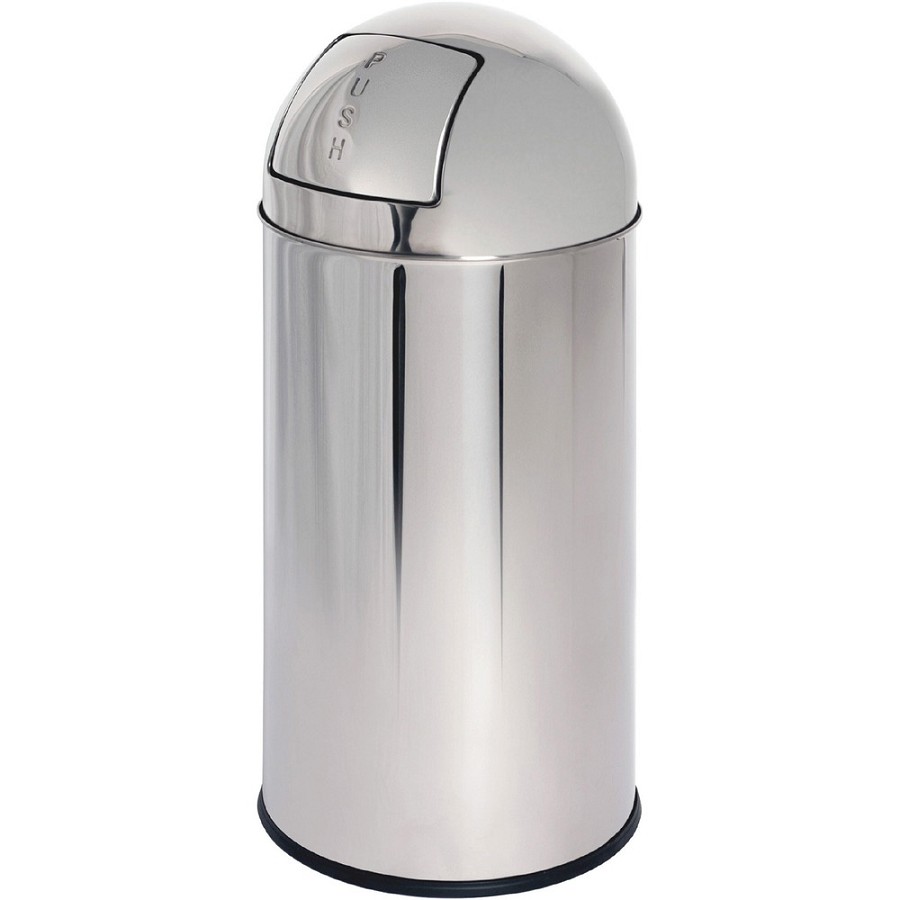 Genuine Joe Push Open Round Top Receptacle - 12 gal Capacity - Round - Durable - 29.2' Height x 14.8' Diameter - Stainless Steel - 1 Each 