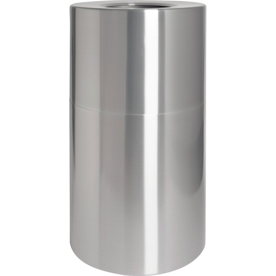Genuine Joe Classic Cylinder 2-Piece Waste Receptacle - 35 gal Capacity - Weather Resistant, Fire Proof, Leak Proof - 34' Height x 18' Diameter - Aluminum - Silver - 1 Each 