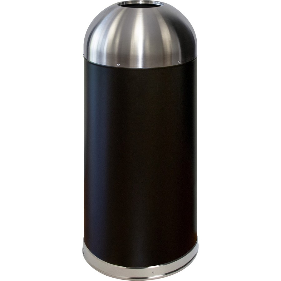 Genuine Joe 15 Gallon Dome Top Trash Receptacle - 15 gal Capacity - Durable, Powder Coated, Easy to Clean - 40' Height x 16.5' Diameter - Stainless Steel - Black, Silver - 1 Each 