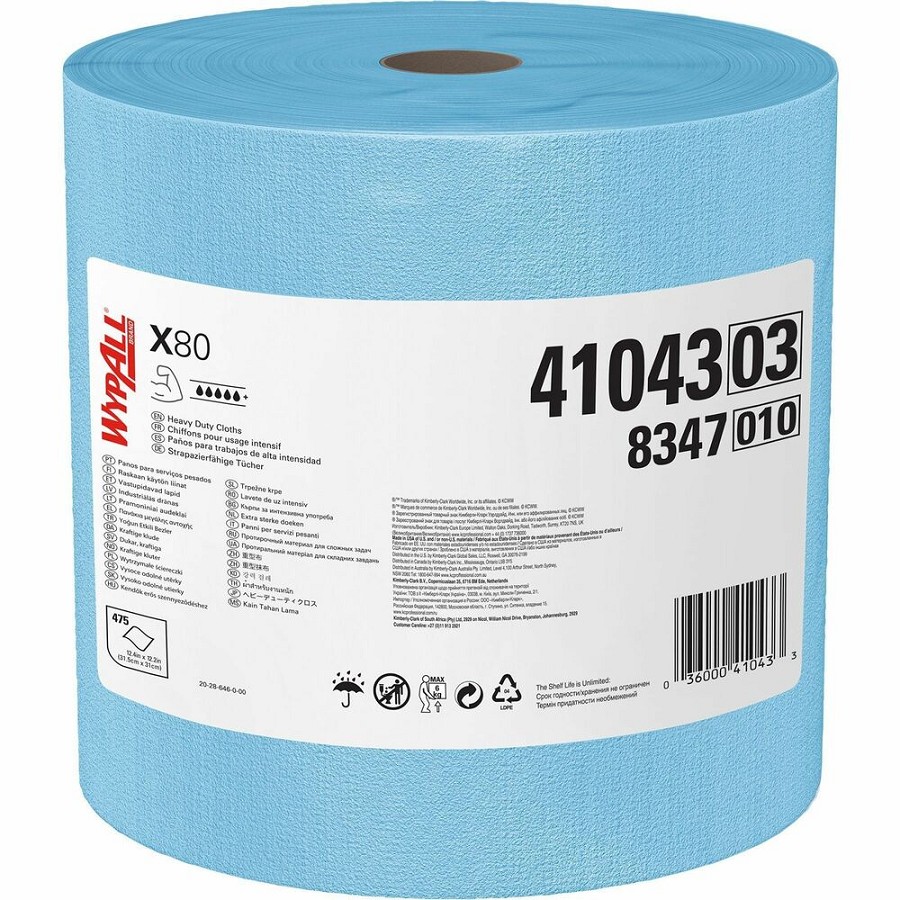 Wypall PowerClean X80 Heavy Duty Cloths Jumbo Roll - 12.50' Width x 12.20' Length - 475 Sheets/Roll - Blue - Cloth - 1 Each 