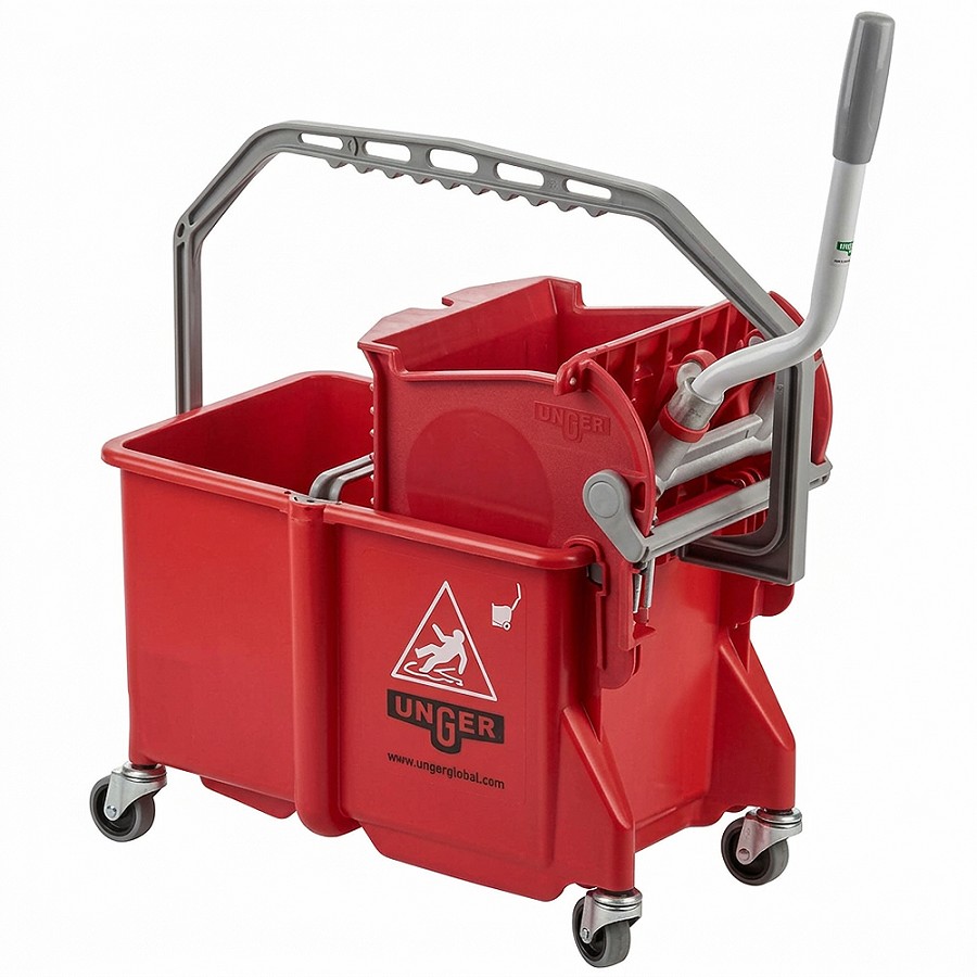 Unger Dual Compartment Mop Bucket - 4 gal - Ergonomic Design, Dual Bucket, Light Weight, Caster - Plastic - Red - 1 Carton 