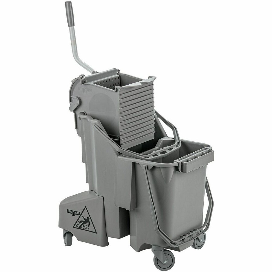 Unger SmartColor Dual-Compartment Mop Bucket - 7.93 gal - Light Weight, Ergonomic Design, Caster, Comfortable - Plastic - Black - 1 Carton 