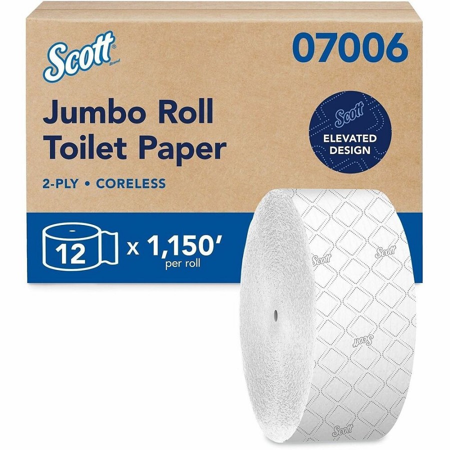 Scott Coreless High-Capacity Jumbo Roll Toilet Paper with Elevated Design - 2 Ply - 3.78' Width x 1150 ft Length - White - Fiber - 12 / Carton 