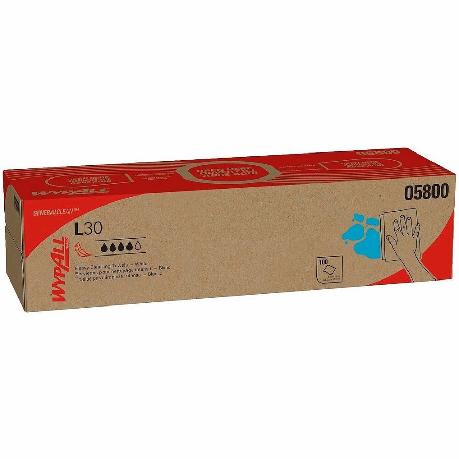 Wypall GeneralClean L30 Heavy Duty Cleaning Towels - 9.80' Width x 16.40' Length - White - 100/Box - 1 Carton 