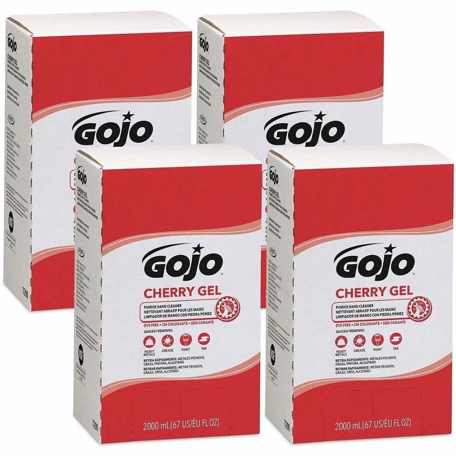 Gojo PRO TDX Refill Cherry Gel Pumice Hand Cleaner - Cherry Scent - 2.11 quart - Pump Bottle Dispenser - Dirt Remover, Oil Remover, Grease Remover - Hand, Arm - Red - pH Balanced, VOC-free, NPE-free - 4 / Carton 
